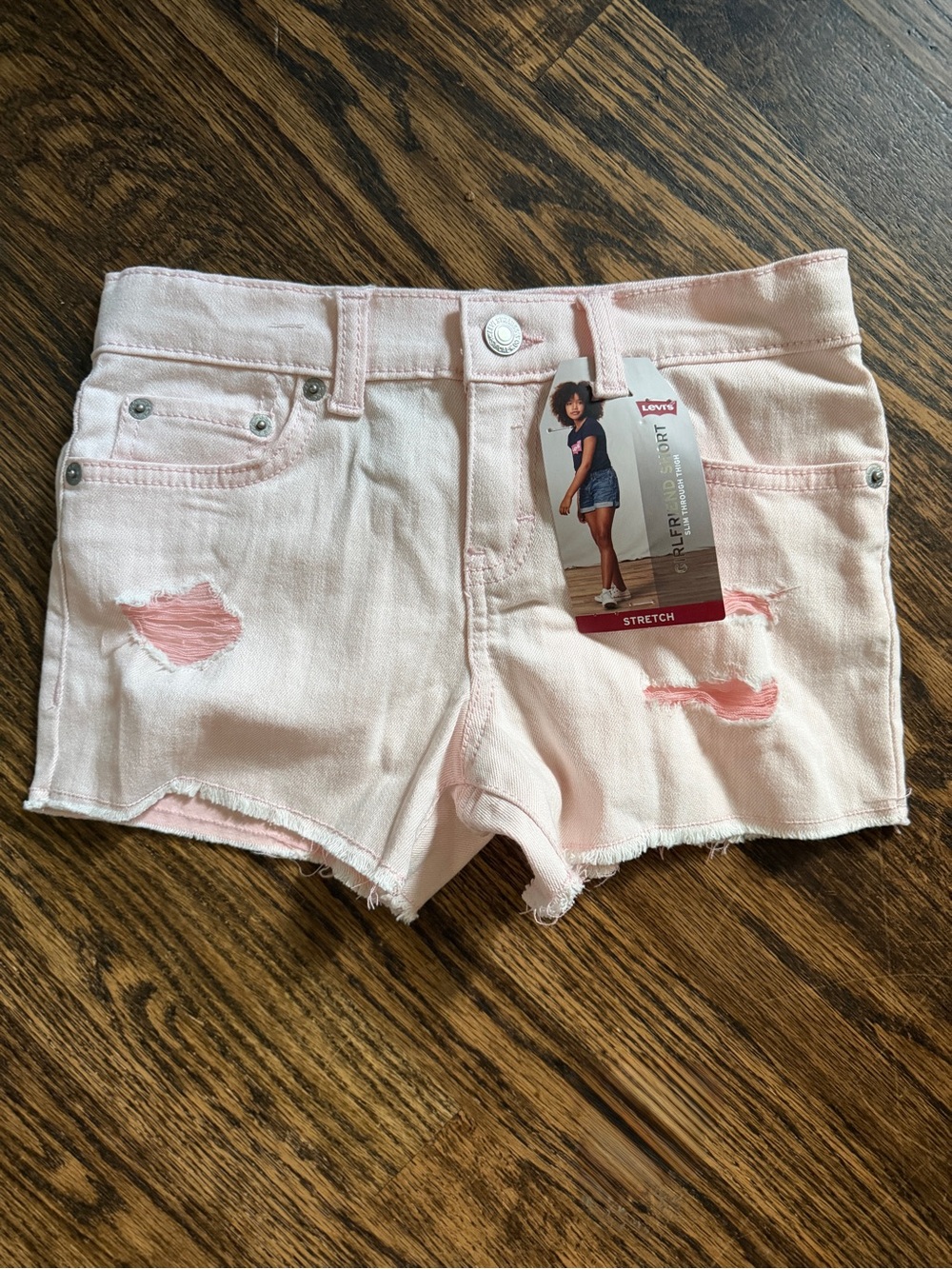 Levi's Girls’ Light Pink Distressed Denim Girlfriend Shorts